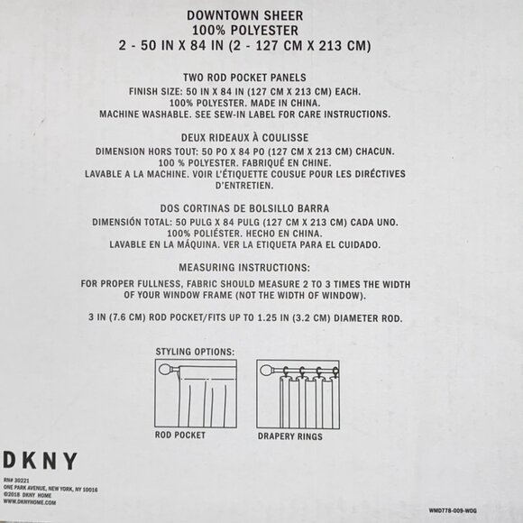 DKNY 50 x 84 DOWNTOWN SHEER White Window Curtains 2 Panels Drapes Set. - Picture 7 of 11